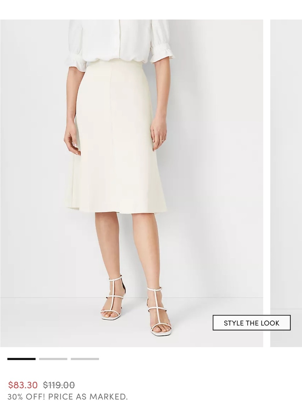 Ann Taylor Off-White A-Line Midi Skirt